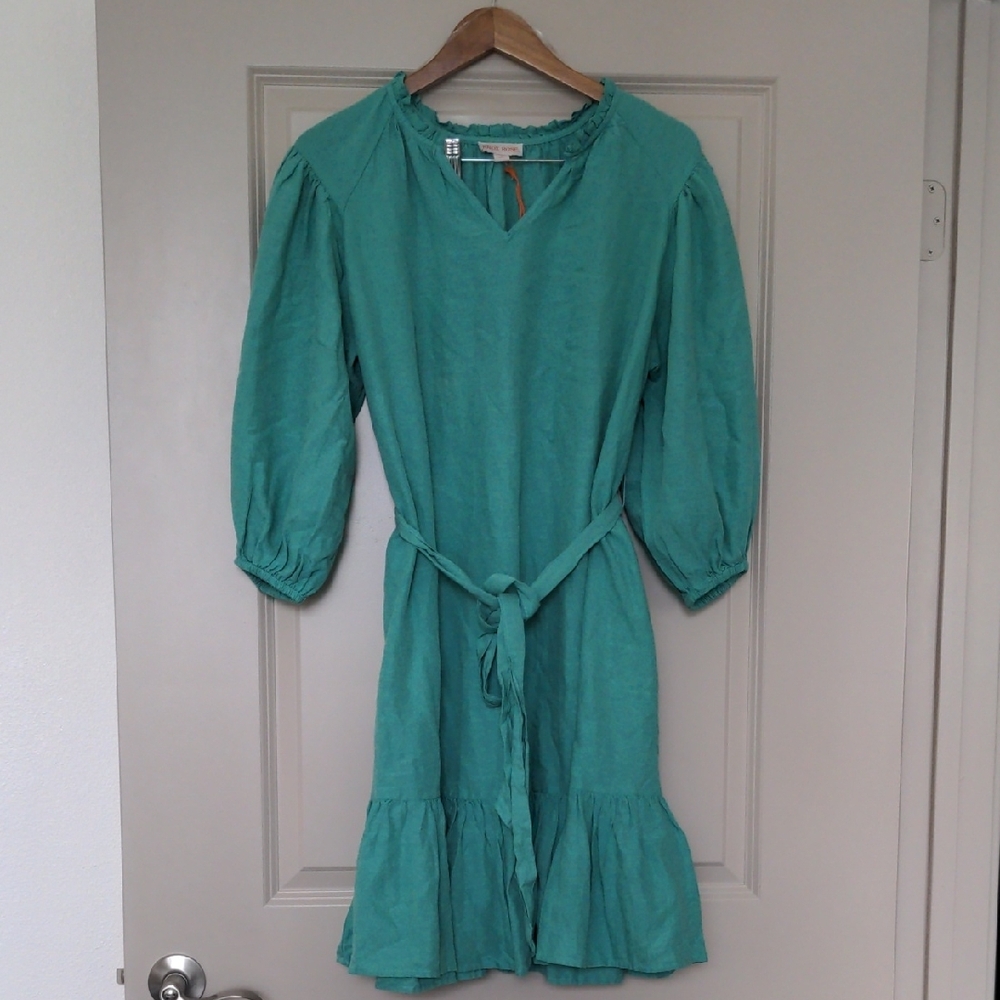 Knox Rose Teal Dress with Belt and Ruffle Hem